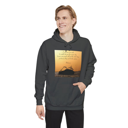 Sinking Ship Hoodie — "Be careful who you let on your ship" Quote Sunset Silhouette