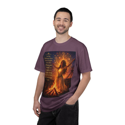 Burning Bright: Beltane Fire Goddess T-Shirt — "As the Beltane fires burn bright" Spiritual Pagan Tee