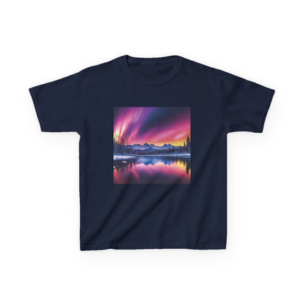 Kids Tee — Colorful Northern Lights Mountain Print