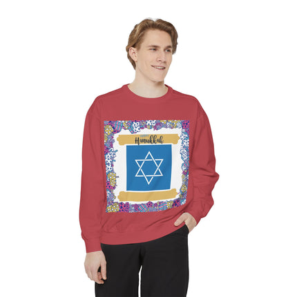 Hanukkah Unisex Garment-Dyed Sweatshirt - Festive Jewish Holiday Apparel