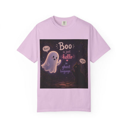 Halloween Ghost T-Shirt — “Boo is just hello in ghost language” Cute Spooky Tee