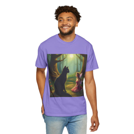 Fairy and Black Cat Forest T-Shirt — Enchanted Woodland Magic Tee