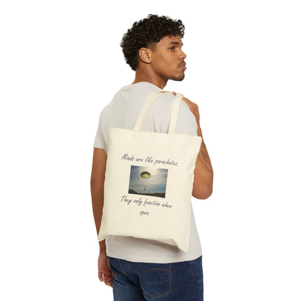 Canvas Tote Bag — 'Minds Are Like Parachutes' Inspirational Tote with Scenic Parachute Photo
