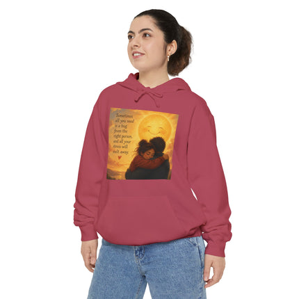 Sunlit Embrace Hoodie – "All You Need Is a Hug" Cozy Inspirational Sweatshirt