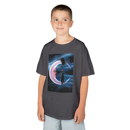 Kids Moon Dreamer Tee — Black Cats on Crescent Moon Graphic