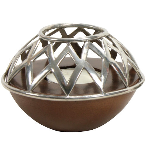 Tin and Wood Votive Holder - Diamond Design-0