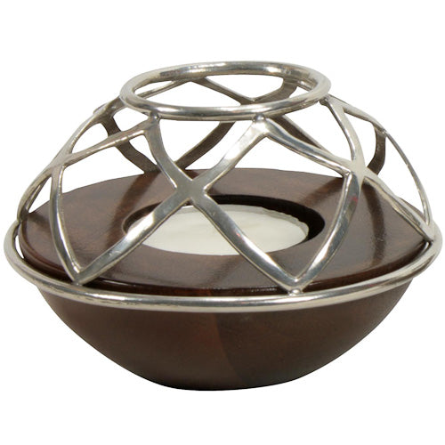 Tin and Wood Votive Holder - Shield Design-0