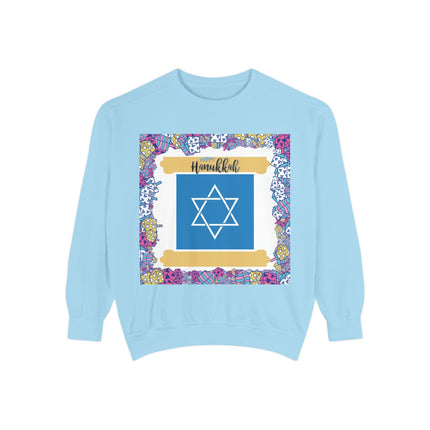 Hanukkah Unisex Garment-Dyed Sweatshirt - Festive Jewish Holiday Apparel