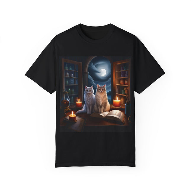 Magical Cats T-Shirt – Cozy Night Reading – Unisex Garment-Dyed