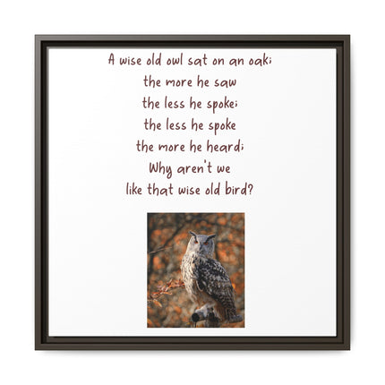 Framed Matte Canvas - 'A Wise Old Owl' Decorative Wall Art (Owl Poem)