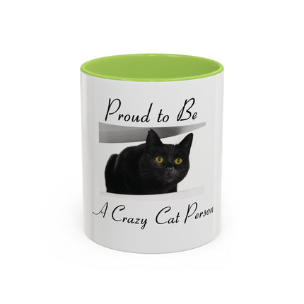 Proud to Be a Crazy Cat Person Accent Coffee Mug – Black Cat Lover Gift (11/15oz)