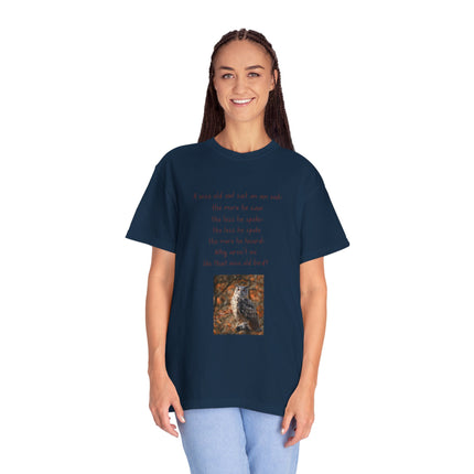 Poem & Owl Graphic T‑Shirt — 'A wise old owl...' Nature Poetry Tee