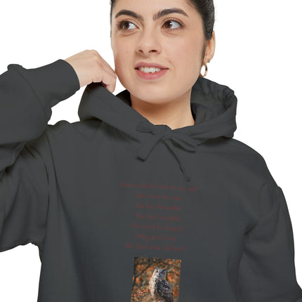 Poetic Owl Hoodie — White Sweatshirt with Verse and Owl Art