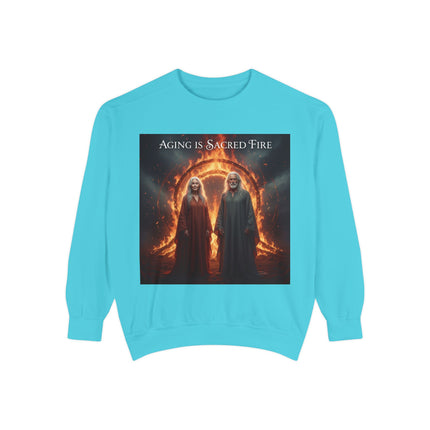 Aging Is Sacred Fire Sweatshirt — Mystical Elderhood Graphic Sweatshirt