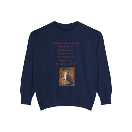 Poetic Owl Sweatshirt — Illustrated Owl Art with Poem Crewneck