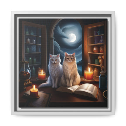 Mystic Moonlit Cats Framed Canvas — Witchy Home Décor Art
