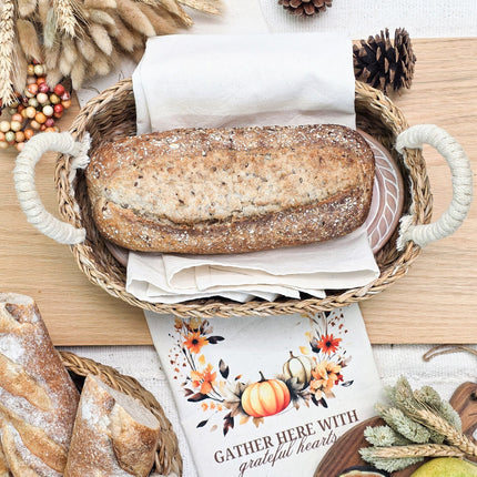 Bread Warmer & Basket Gift Set with Tea Towel - Pumpkin Oval-3
