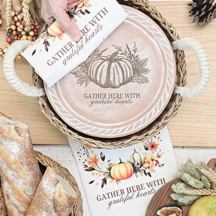 Bread Warmer & Basket Gift Set with Tea Towel - Pumpkin Round-1