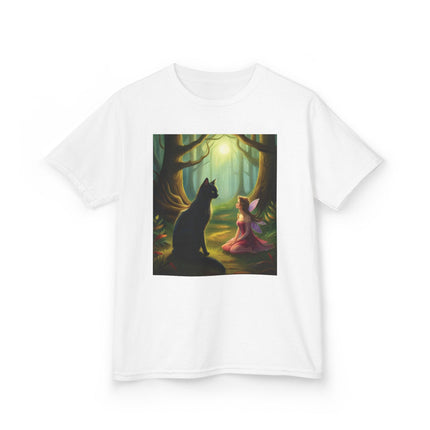Enchanted Forest Kids Tee – Magical Fairy & Black Cat Design