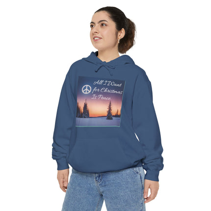 Peaceful Christmas Hoodie – "All I Want for Christmas is Peace" Winter Tree Graphic