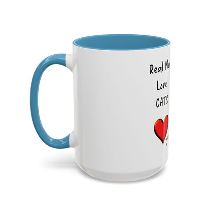 Coffee Mug — "Real Men Love Cats" Accent Ceramic Mug with Cat Photo (11/15 oz)