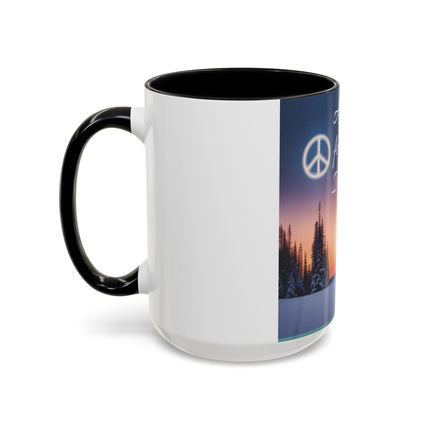 Christmas Peace Accent Mug | 15oz Ceramic Cup with Quote & Sunset
