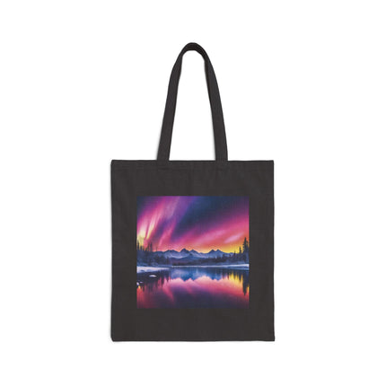 Aurora Night Sky Canvas Tote — Colorful Northern Lights Landscape Tote Bag