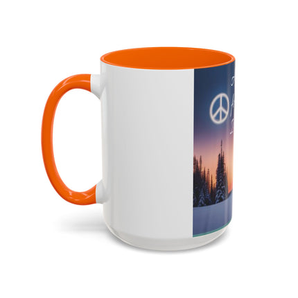 Christmas Peace Accent Mug | 15oz Ceramic Cup with Quote & Sunset