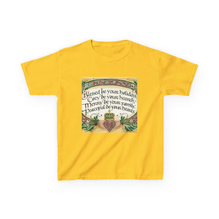 Blessed Holiday Kids Tee – Heart & Crown Celtic-Inspired Winter Shirt