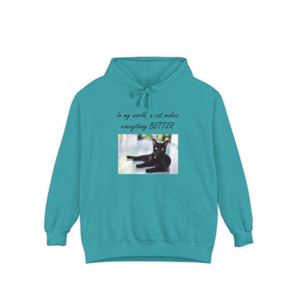 Relaxed Black Cat Hoodie — "In my world, a cat makes everything BETTER"