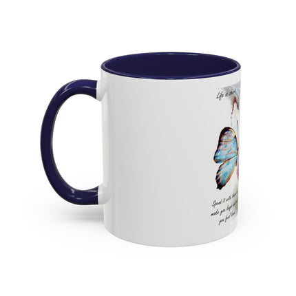 Cat & Butterfly Coffee Mug with 'Life is Short' Inspirational Quote (Accent, 11/15oz)