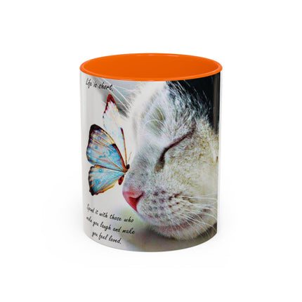 Inspirational Cat & Butterfly Accent Ceramic Mug - 11 oz