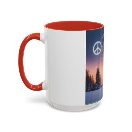 Christmas Peace Accent Mug | 15oz Ceramic Cup with Quote & Sunset