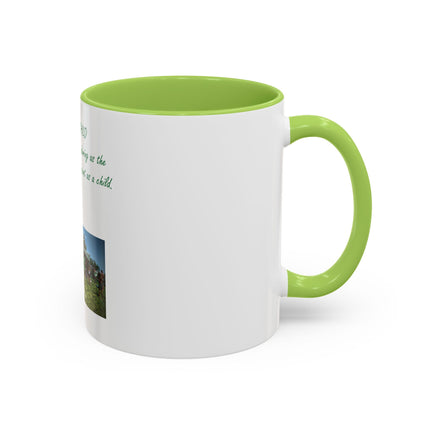 Flower Child Coffee Mug — 'Flower Child' Photo Mug with Green Script (11/15 oz)
