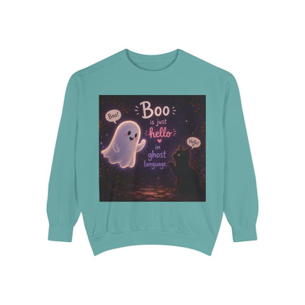 Halloween Ghost Sweatshirt – “Boo is just hello in ghost language” Cozy Pullover