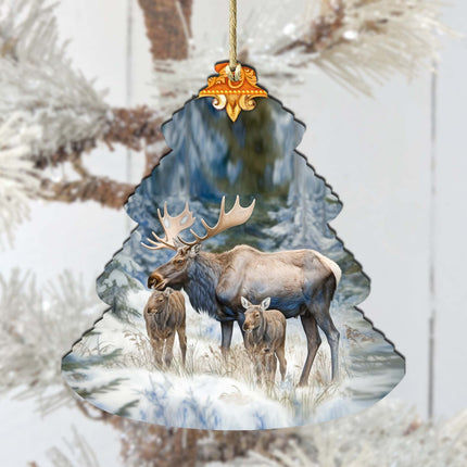 Moose Family Tree Wooden Ornaments by G.Debrekht - Wildlife Holiday Decor - 870004-2