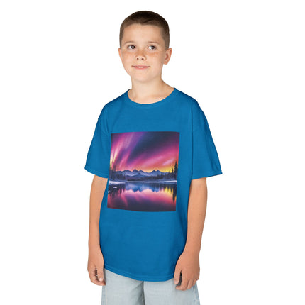 Kids Tee — Colorful Northern Lights Mountain Print