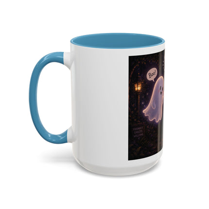 Halloween Ghost Coffee Mug — “Boo is just hello in ghost language” Accent Mug