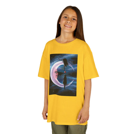 Kids Moon Dreamer Tee — Black Cats on Crescent Moon Graphic