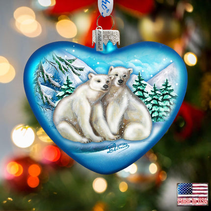 Polar Bear Love Heart Glass Ornament by G. DeBrekht - Wildlife Holiday Decor - 744-021-0