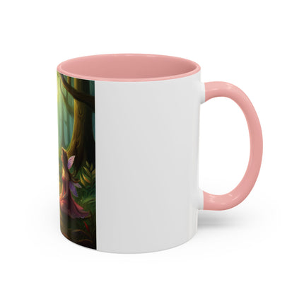 Enchanting Fairy & Cat Accent Mug – Fantasy Nature Design, 11oz