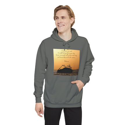 Sinking Ship Hoodie — "Be careful who you let on your ship" Quote Sunset Silhouette