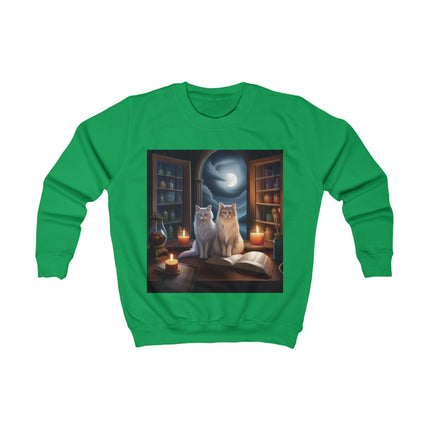 Kids Sweatshirt - Magical Moonlit Cats at Witchy Library Graphic