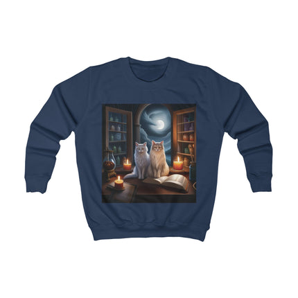 Kids Sweatshirt - Magical Moonlit Cats at Witchy Library Graphic