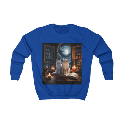Kids Sweatshirt - Magical Moonlit Cats at Witchy Library Graphic
