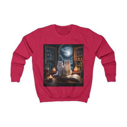 Kids Sweatshirt - Magical Moonlit Cats at Witchy Library Graphic