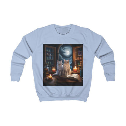 Kids Sweatshirt - Magical Moonlit Cats at Witchy Library Graphic