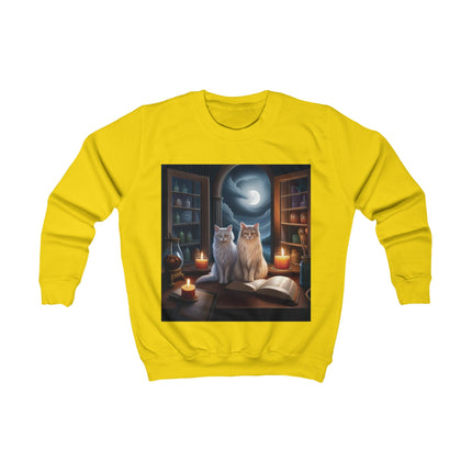 Kids Sweatshirt - Magical Moonlit Cats at Witchy Library Graphic