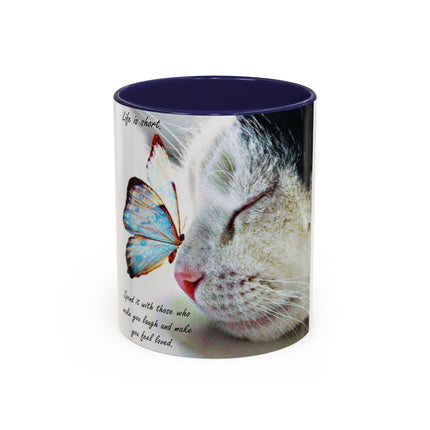 Inspirational Cat & Butterfly Accent Ceramic Mug - 11 oz