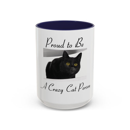 Proud to Be a Crazy Cat Person Accent Coffee Mug – Black Cat Lover Gift (11/15oz)